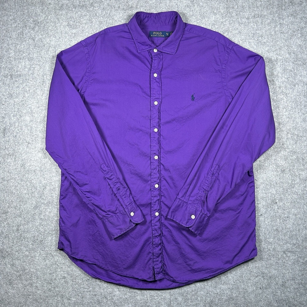 Ralph Lauren Button‎ Up Shirt Men Size XL Purple Collared Blue Pony Long Sleeve